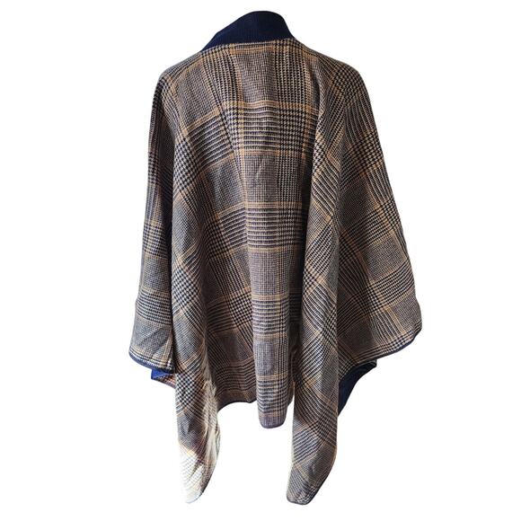Lands' End Reversible Houndstooth Plaid Blanket Jacket Cape Mock Neck One Size - Picture 3 of 7